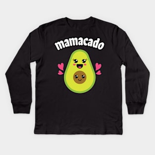 Avocados Hugging Together Happy Mamacado Mother Son Daughter Kids Long Sleeve T-Shirt